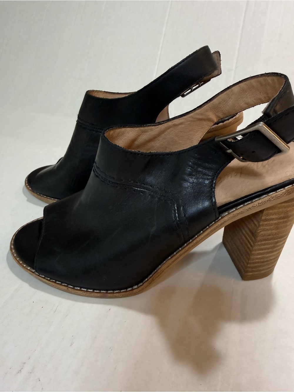 Madewell The Marie Black Leather Slingback Heeled Sandals Peep Toe Bootie Size 8 - Picture 4 of 12